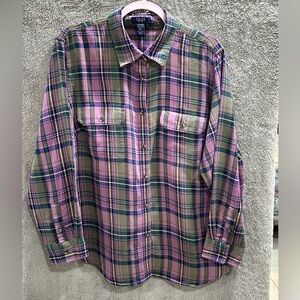 Chaps Casual Plaid Shirt - Pink and Green